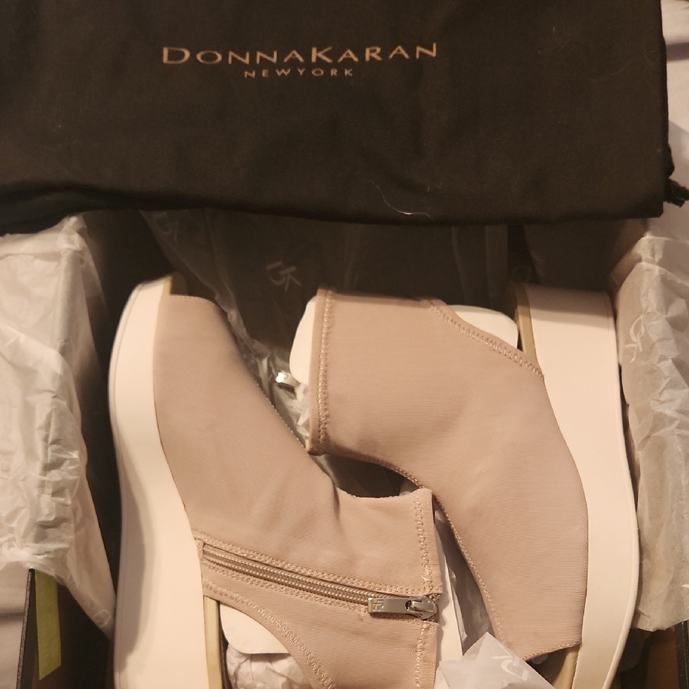 Donna Karan Taupe Ankle Knit Boots